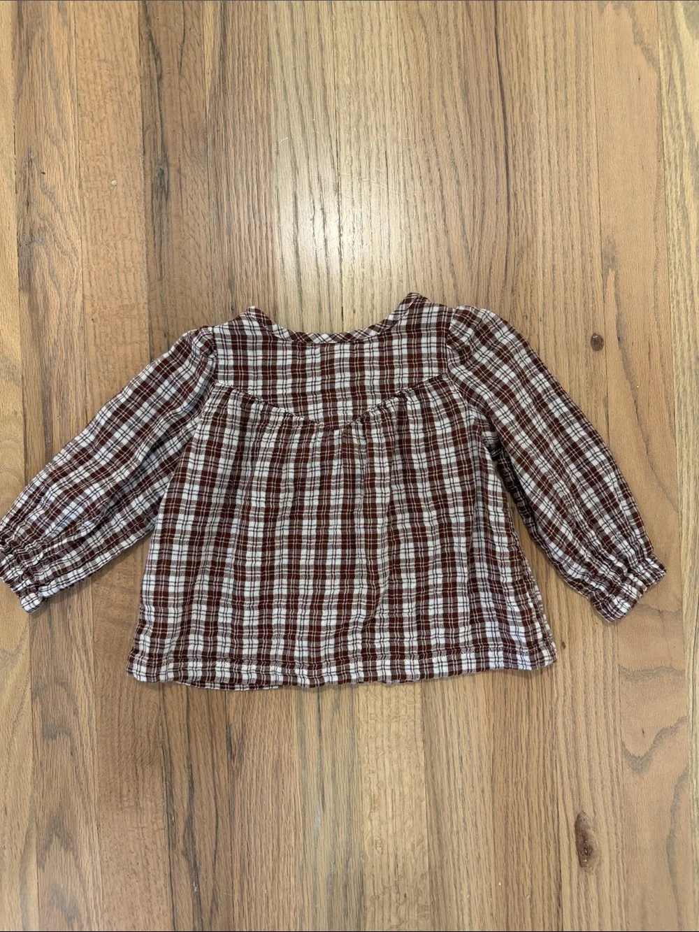 Old Navy Girls' Brown 100% Cotton Plaid Button-Front Top with Lace Trim 24m NWOT